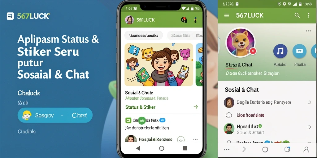 Antarmuka utama 567LUCK menampilkan berbagai stiker dan status menarik.