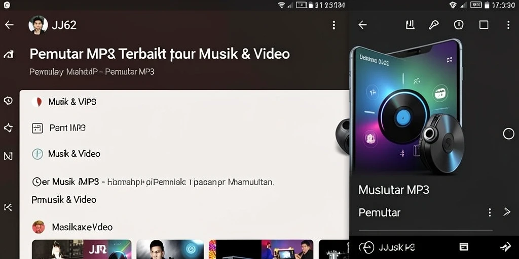 Screenshot antarmuka aplikasi Pemutar MP3 JJ62 yang menarik.