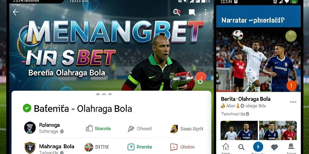 Antarmuka aplikasi MENANGBET menampilkan berita dan analisis olahraga bola.