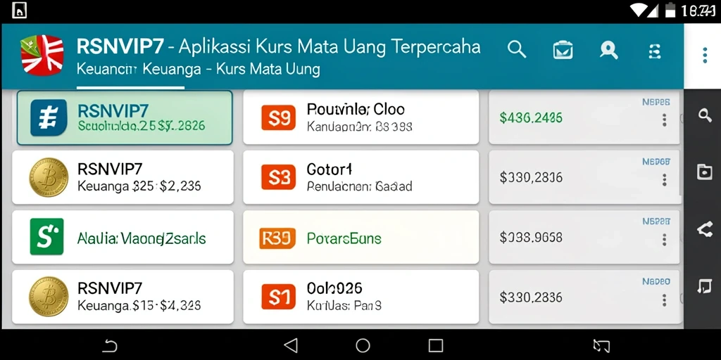 Antarmuka aplikasi RSNVIP7 menampilkan kurs mata uang secara real-time.